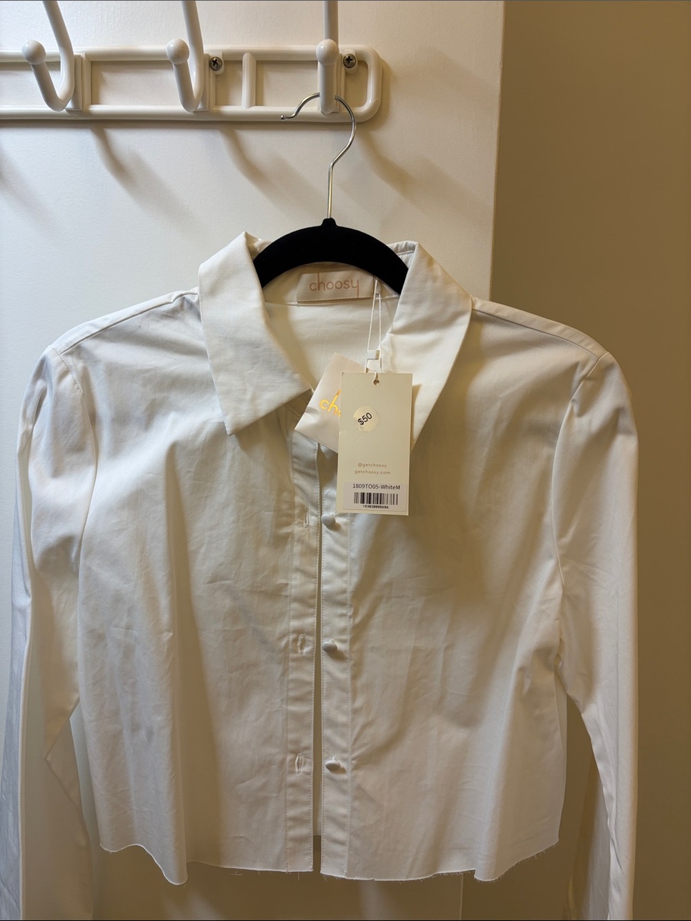 Choosy White Cropped Button-Down Shirt